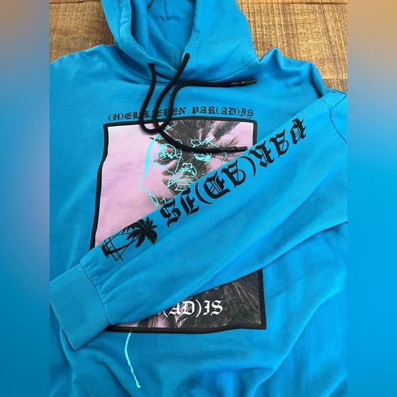 Eleven Paris Blue Hoodie with Purple Graphic - Picture 5 of 13